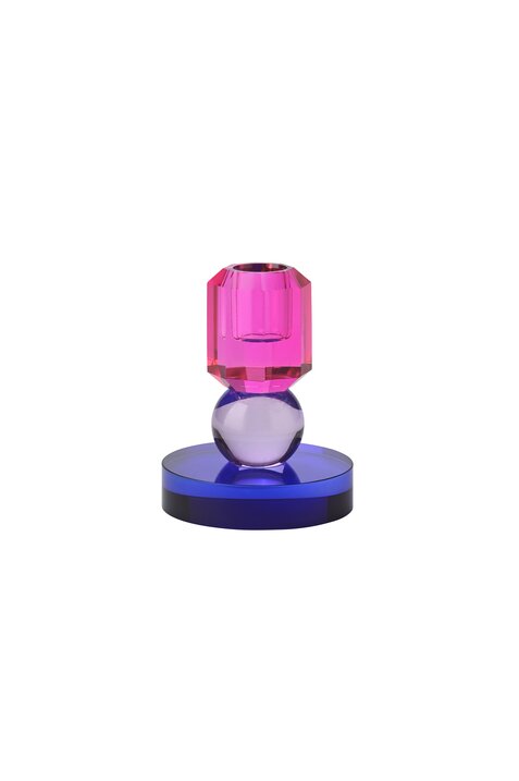 Bougeoir en cristal bleu & fuchsia