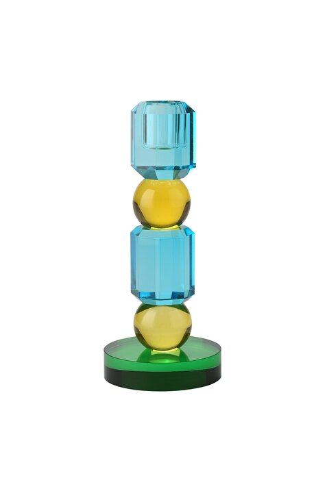 Bougeoir en cristal vert, bleu, jaune