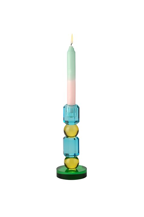Bougeoir en cristal vert, bleu, jaune