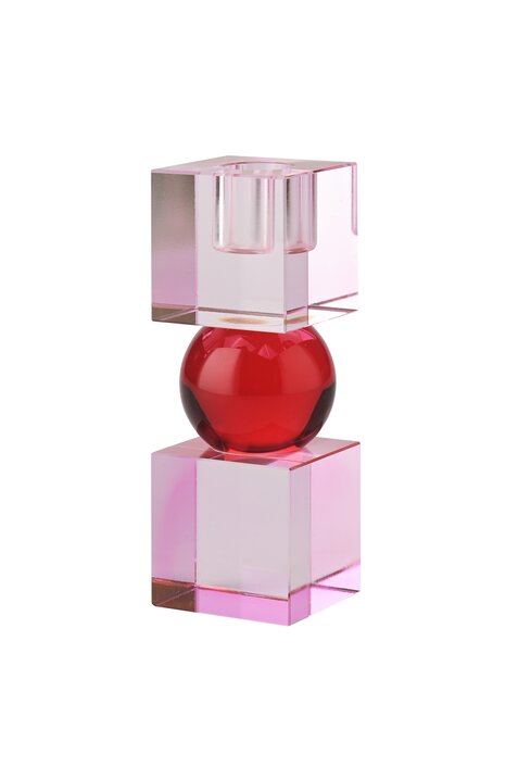 Bougeoir en cristal rose & rouge
