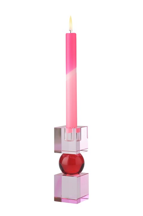 Bougeoir en cristal rose & rouge