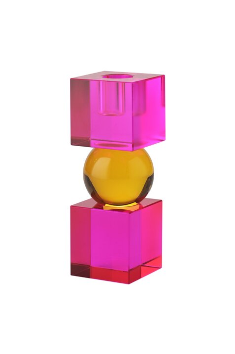 Bougeoir en cristal fuchsia & jaune