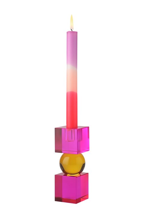 Bougeoir en cristal fuchsia & jaune