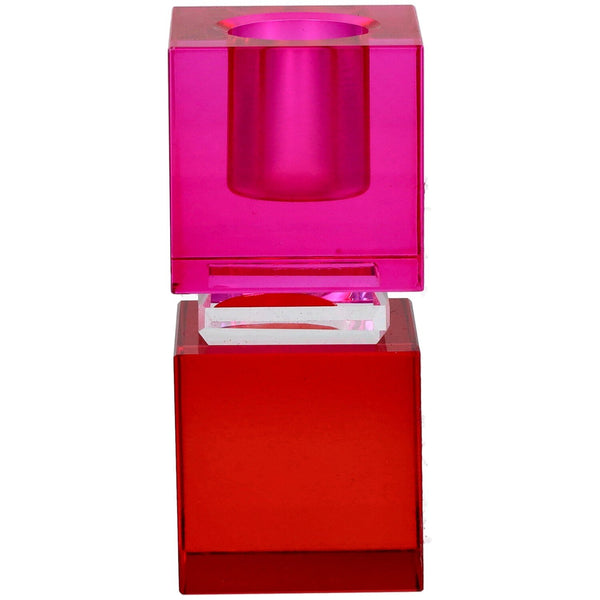 Bougeoir en cristal rose & rouge