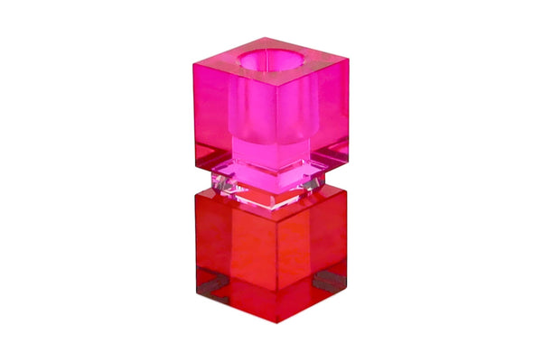 Bougeoir en cristal rose & rouge