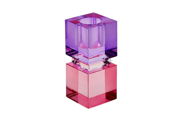 Bougeoir en cristal mauve & rose