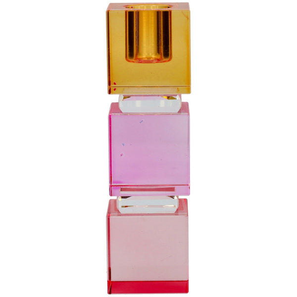 Bougeoir en cristal rose & jaune