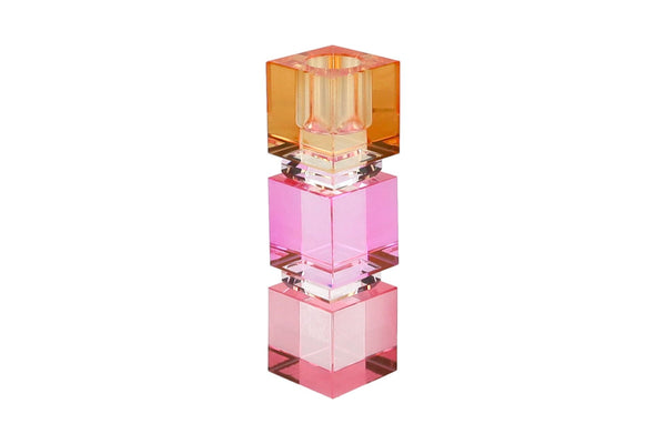 Bougeoir en cristal rose & jaune